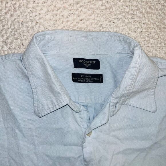 Dockers Short Sleeve Button Down Shirt Blue Men XL 17-17.5 Business Casual Work - Picture 2 of 5